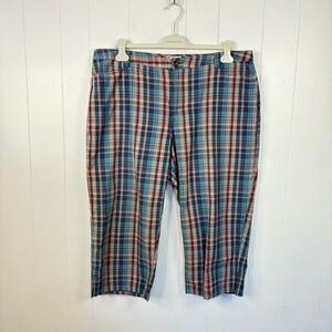 LL Bean Women's Plaid Capri Pants Size 20 petite Blue Red 100% Cotton Crop pant